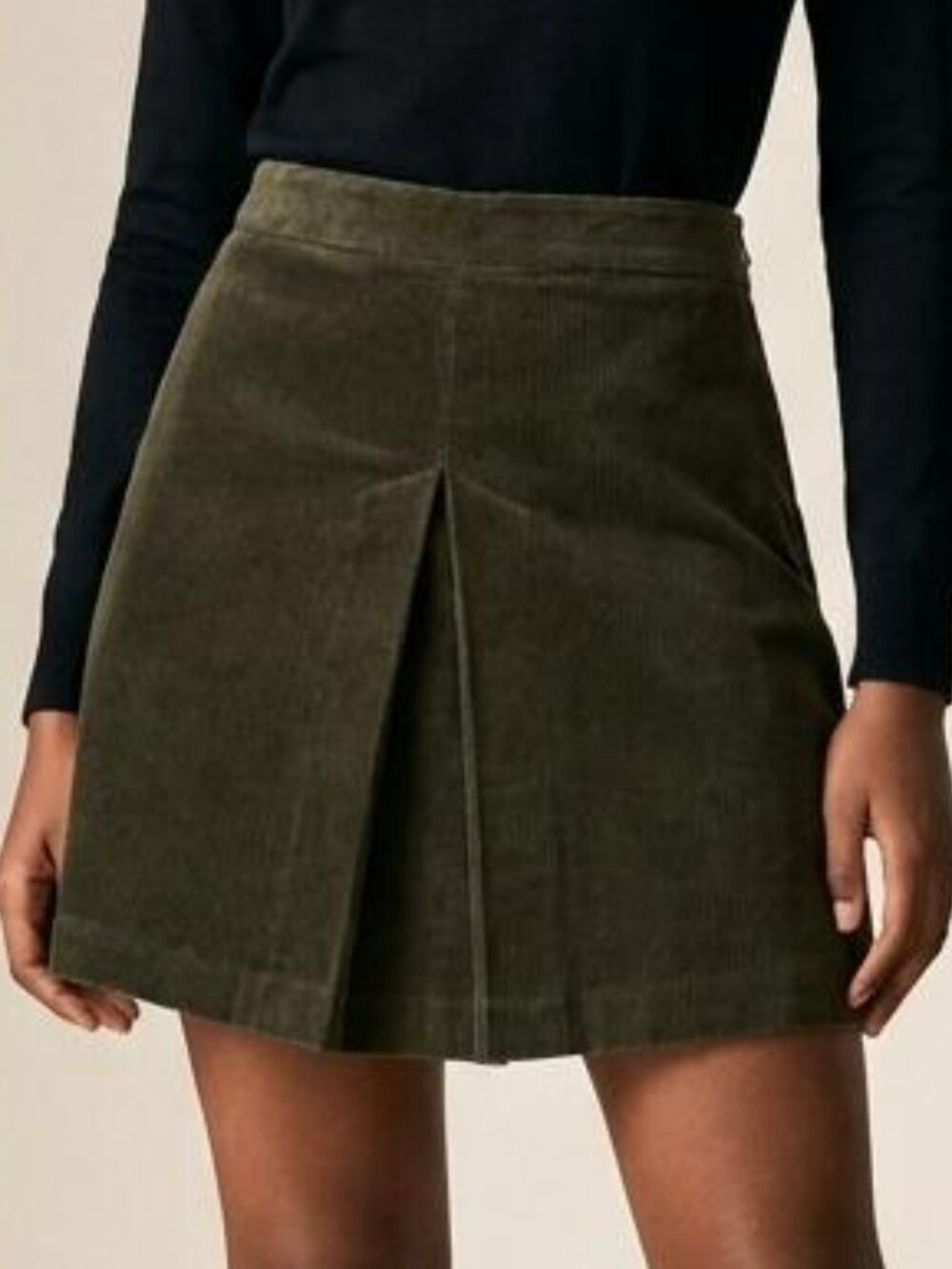 ZARA Brown Corduroy A-Line Mini Skirt with front pleat detail